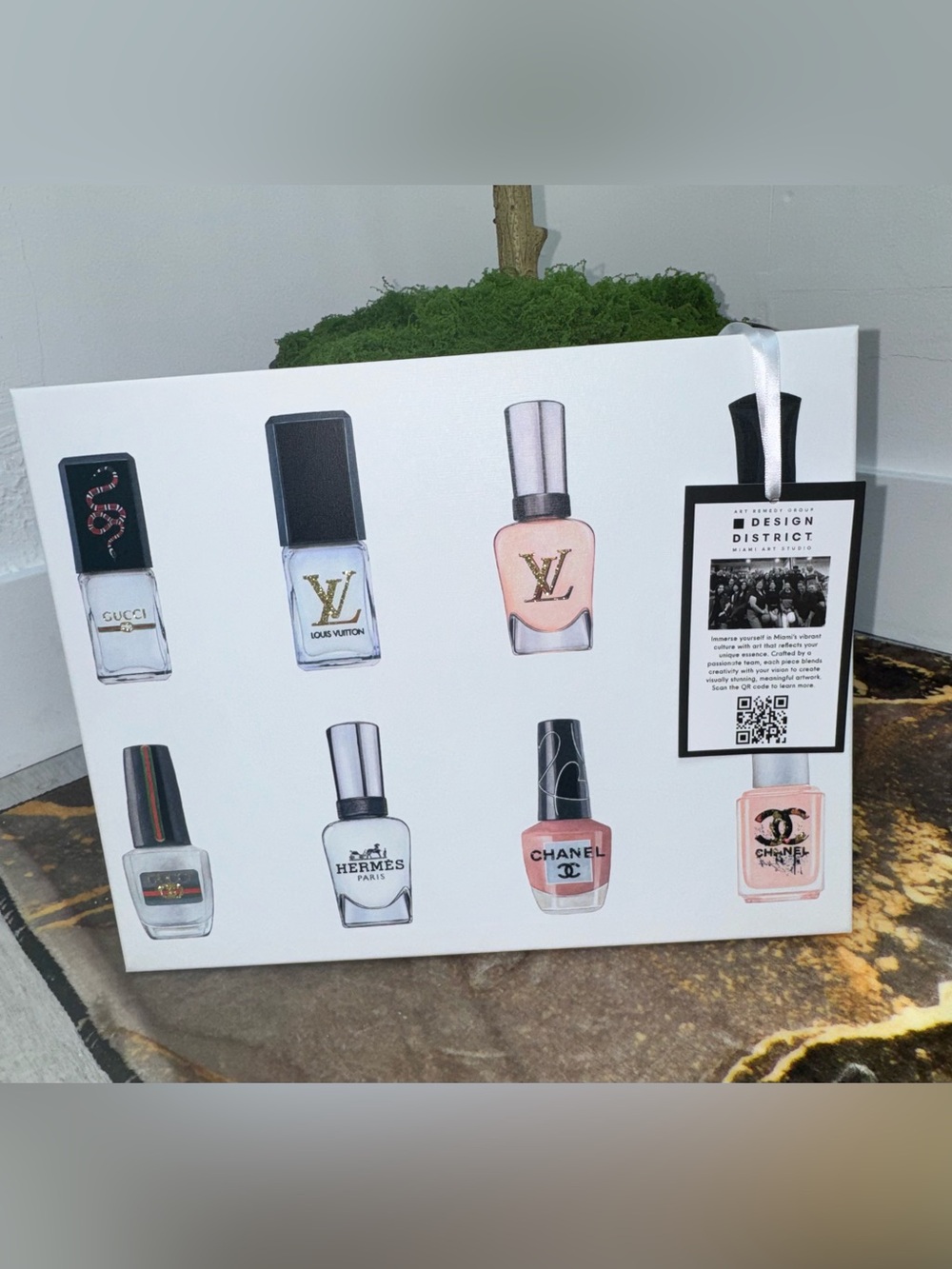 Designer Print Gift Bag with Pink & White Nail Polish Motif